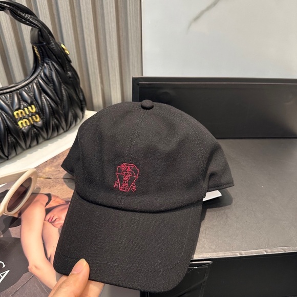 Brunello Cucinelli Black Baseball Cap with RedEmbroidered Logo